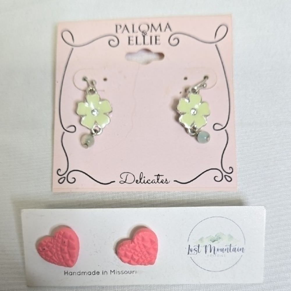 Flower and Heart Earring Set, 2‎ Pairs